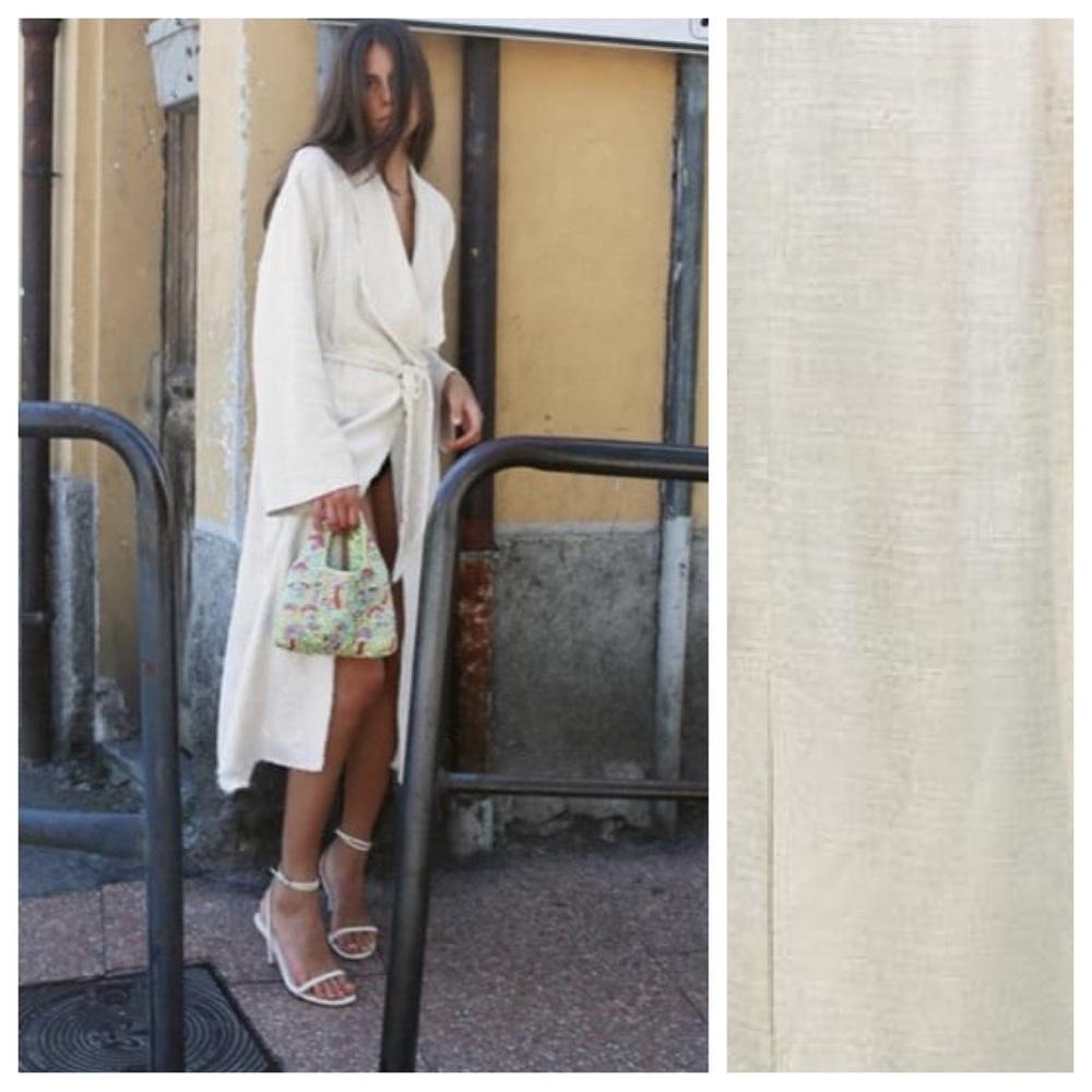 NWT. Zara Cream Viscose/Linen Blend Frayed Rustic Trench. Size M-L. - Picture 2 of 10